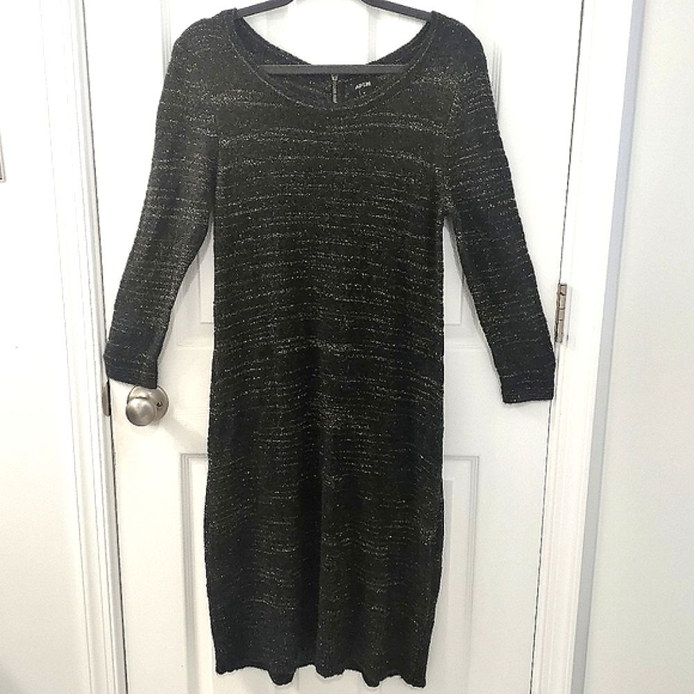 Apt. 9 Metallic Knit Black Midi Sweater Dress Size M